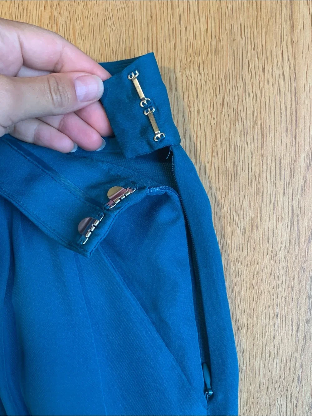 Anthropologie Elevenses Wide Leg Palazzo 100% Silk Pants Teal Blue Size 12